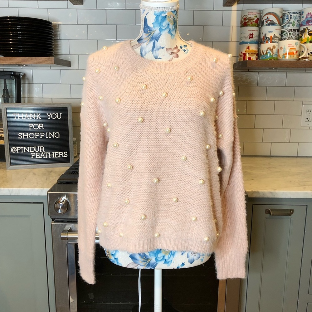 Vintage Pearl Beaded Fuzzy Sweater